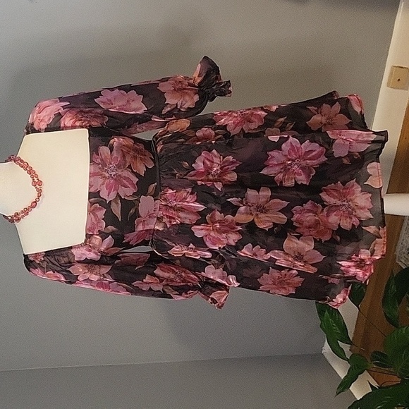 Thirty Thirty Floral Lined Babydoll Peasant Smocked Back Mini Dress - Size S - Picture 1 of 14